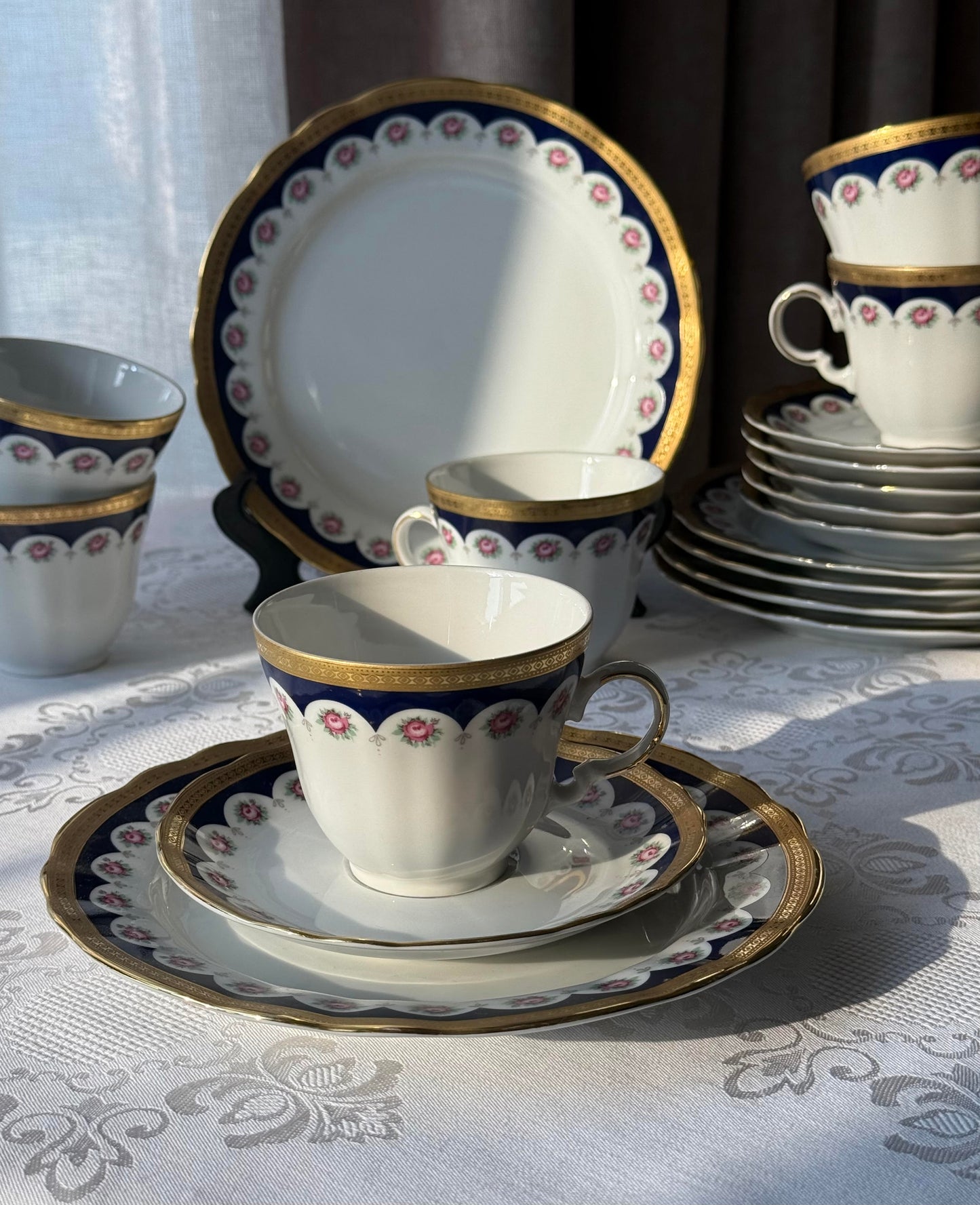 Winterling Bavaria Porcelain Coffee Set — Elegant Floral & Cobalt Blue Pattern