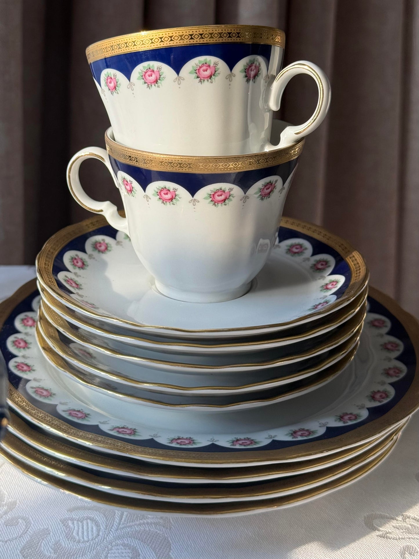 Winterling Bavaria Porcelain Coffee Set — Elegant Floral & Cobalt Blue Pattern